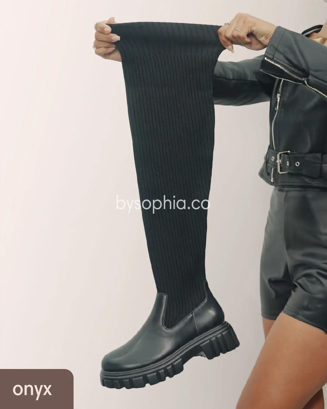 Ava Thigh High Stretch Knit Boots
