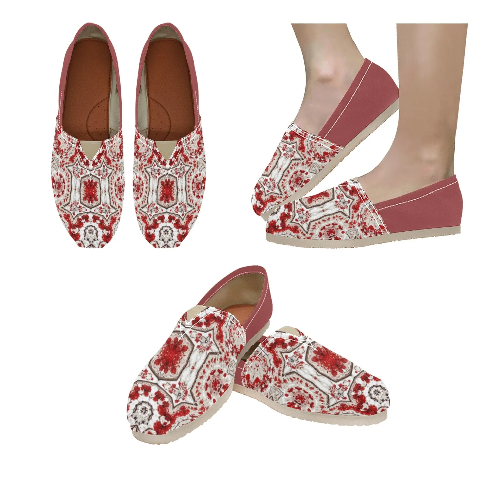 Espadrilles Canvas Frosty Buffalo Berries Red and White Geometric Two Tone