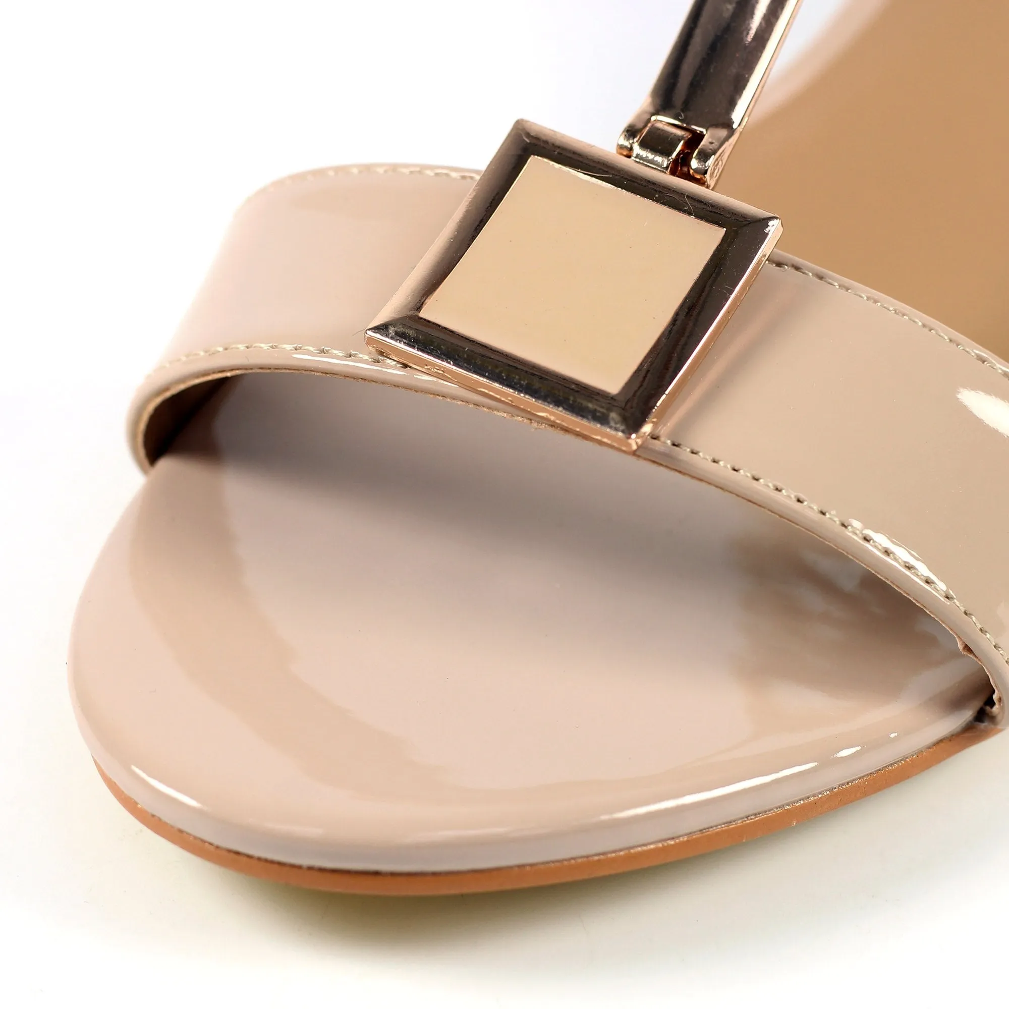 Lunar Blaze Sandal Ladies Patent Heel T-Bar Nude