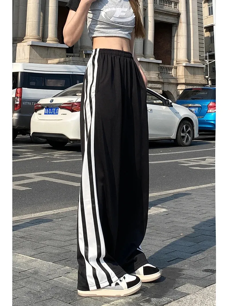 Schwarz-Weiß Gestreifte Lässige Y2K Jogginghosen für Damen