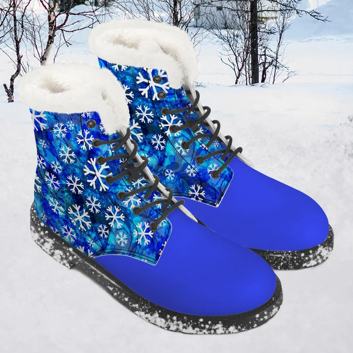 Snowflake Faux Fur Leather Boots