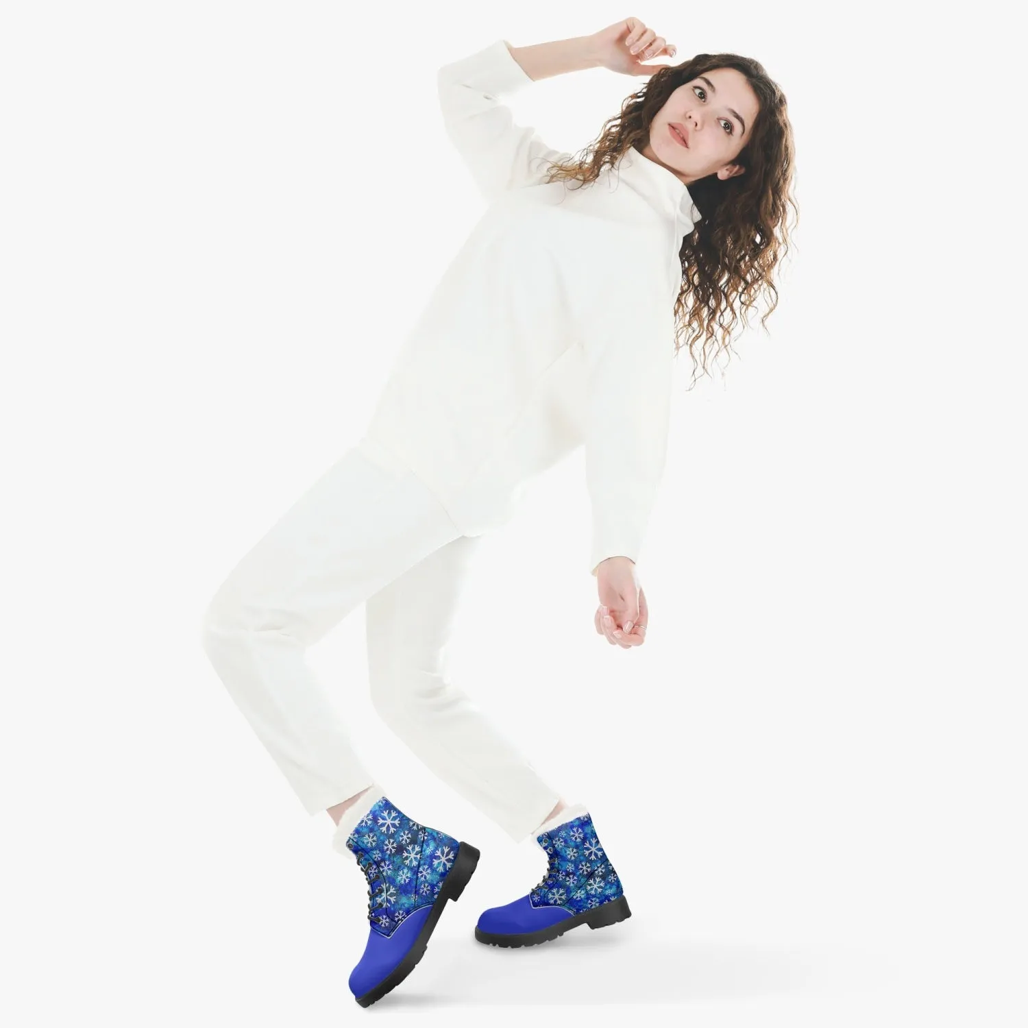 Snowflake Faux Fur Leather Boots