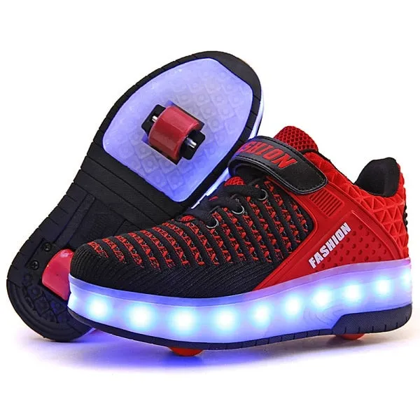 USB Charging Children Roller Skate Casual Shoes Boys Girl Automatic Jazzy LED Lighted Flashing Kids Glowing Sneakers with Wheels