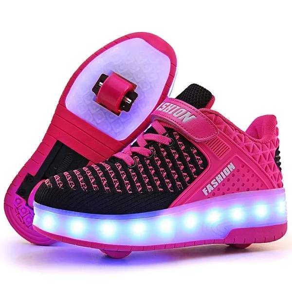 USB Charging Children Roller Skate Casual Shoes Boys Girl Automatic Jazzy LED Lighted Flashing Kids Glowing Sneakers with Wheels