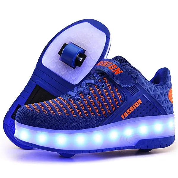 USB Charging Children Roller Skate Casual Shoes Boys Girl Automatic Jazzy LED Lighted Flashing Kids Glowing Sneakers with Wheels