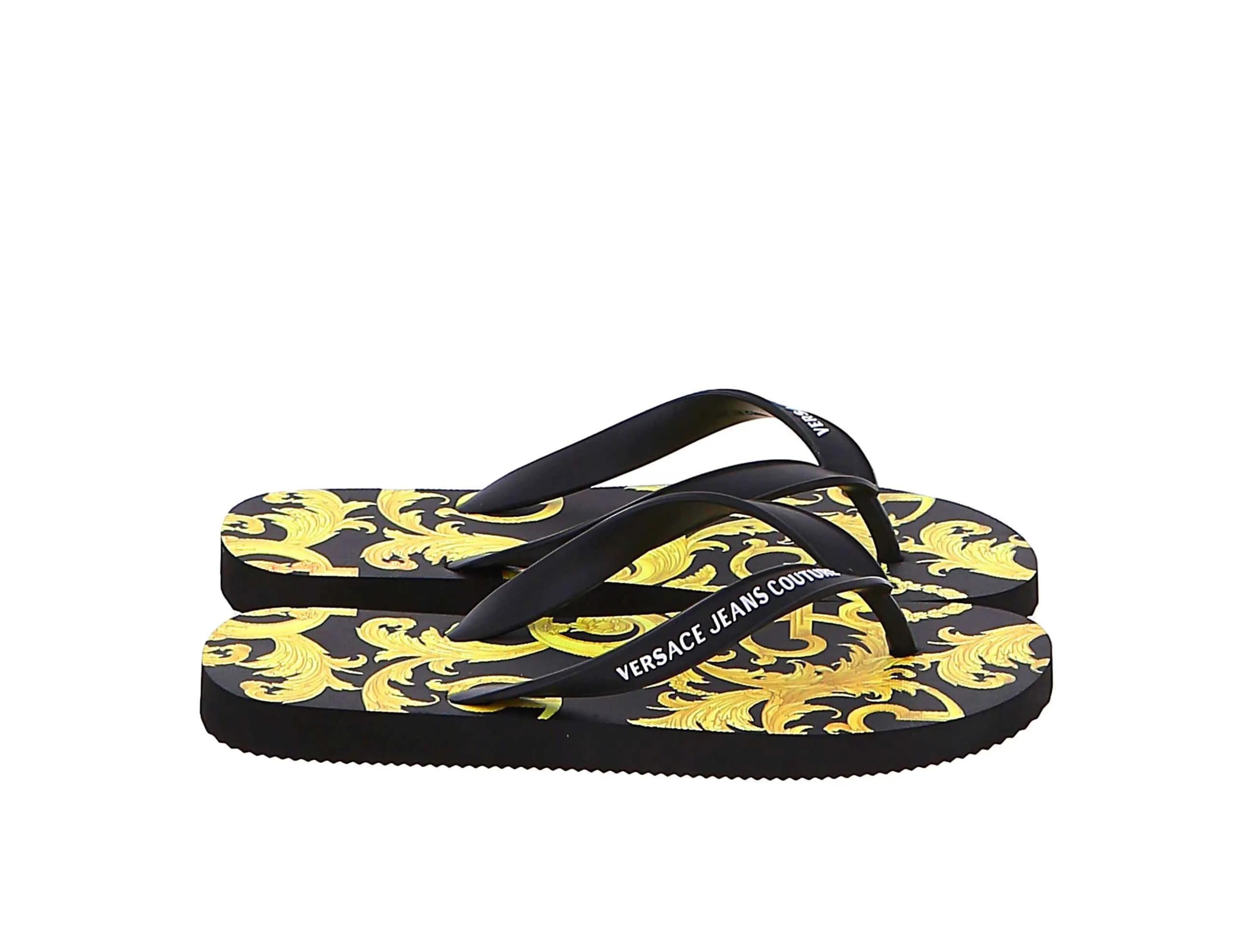 Versace Jeans Couture Black/Gold  Signature Print Flip Flop-