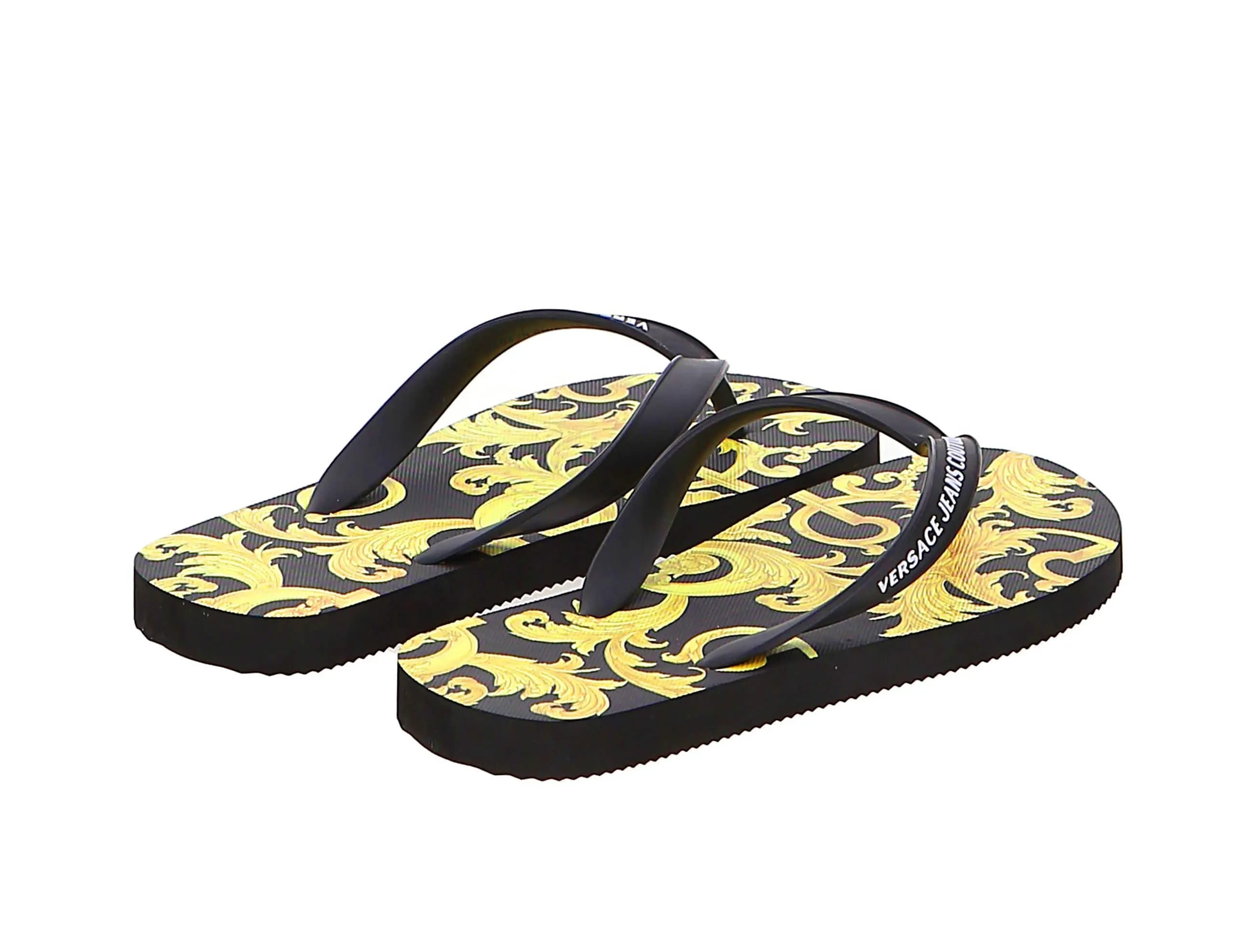 Versace Jeans Couture Black/Gold  Signature Print Flip Flop-